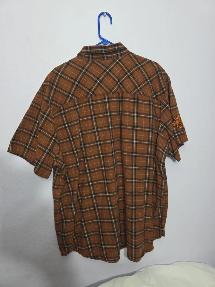 Camisa de franela Harley-Davidson 3XL a cuadros caparazón de tortuga para hombre - logotipo bordado Foto 4 de 4