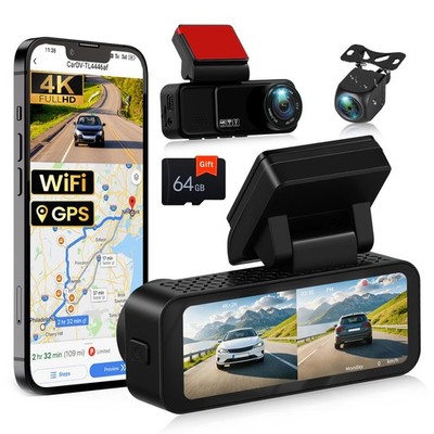 4K Dash Cam Front and Rear, 4K+2K Dual Dash Camera for Cars, ADAS, 5.8GHz WiF...