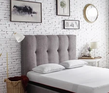 Bridgevine Home Tufted Upholstered Headboard with Nailhead Trim, Queen Size, Gre