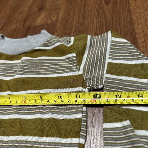Vintage 70s 80s Green Striped Retro T Shirt Size 6 Long Sleeve - Picture 3 of 9