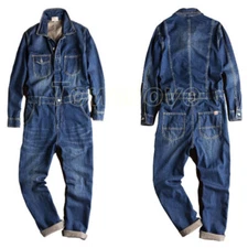 Vintage Men's Denim Jumpsuit Casual Slim Fit Overalls Jeans Trousers Cowboy Pant