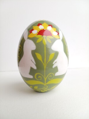 Easter Bunny Decor Personalised Hand painted Wooden Egg Pysanka Ornament...