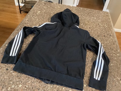 Adidas 3 Stripe Full Zip Up Hooded Jacket Unisex Youth Medium (12-14) Black - Picture 6 of 12