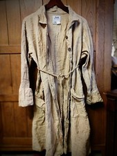 Flax Engelhart 100% Linen Duster Jacket Coat Pockets Collared Mustard L Vintage