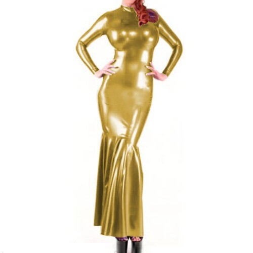 Sexy Latex Gown Rubber Dress Faux Leather PVC Party Club Hip Fishtail Outfits - Picture 25 of 41