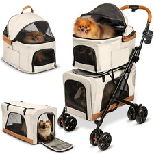 Double Pet Stroller with Detachable Carriers - Ideal for 2 Dogs or Cats - Compac