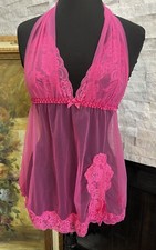 Fredrick's Of Hollywood Lingerie Medium 1 Piece Nightie Hot Pink Sheer Lace