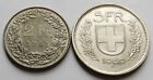Switzerland 1961 B 2 Francs Ch Au + 1969 B 5 Francs Unc, Two Silver Swiss Coins