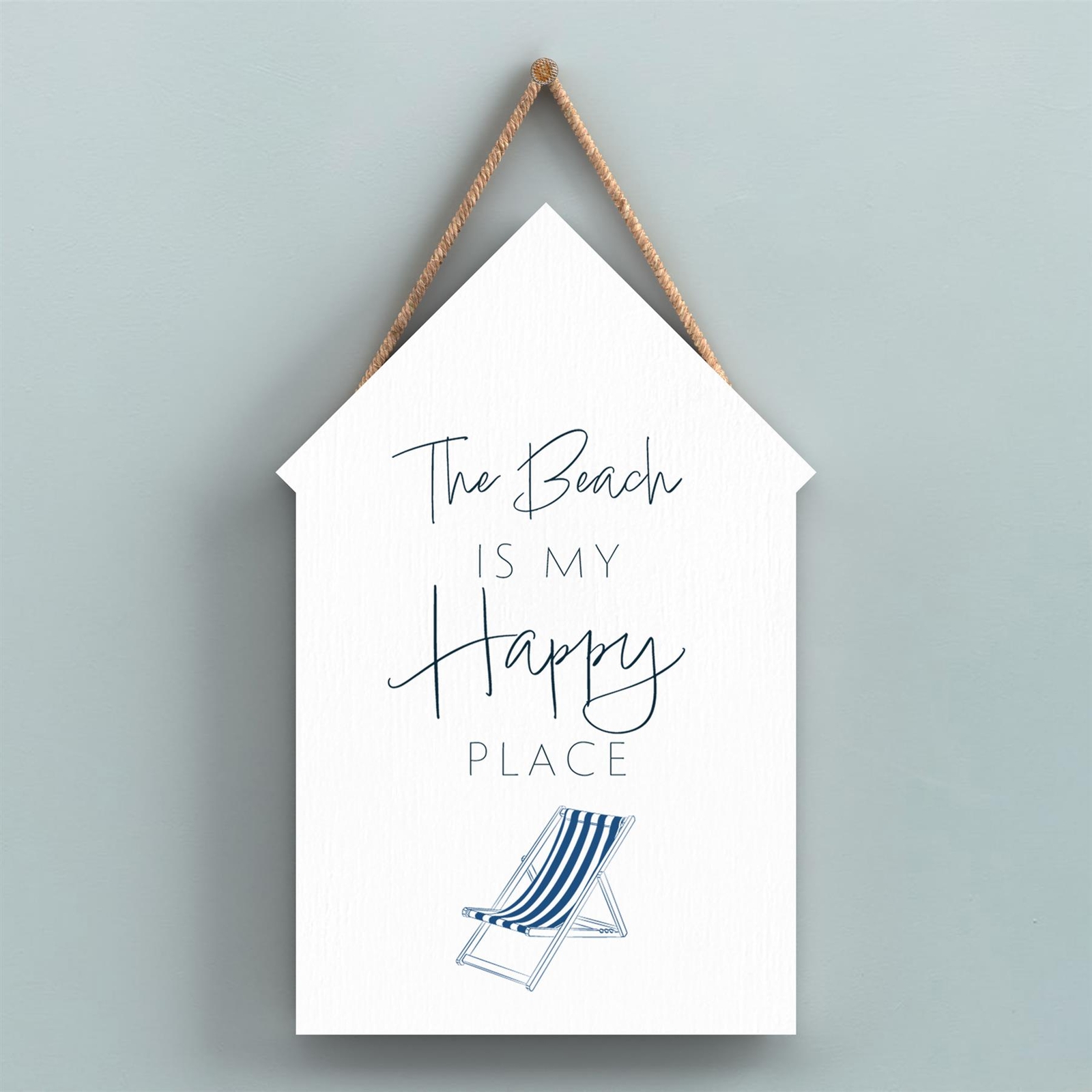 Beach Happy Place Coastal Blue Nautical Sign Wooden Beach Hut Hanging Plaque