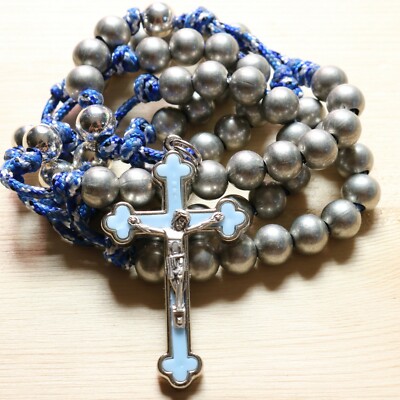 Rosary Blue Paracord Silver Steel Rope Cord Wearable Rosario Catholic ...