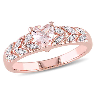 Amour Rose Plated Silver Morganite and Diamond Heart Ring