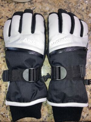 Andake Ski Gloves Zipper Top 3M Thinsulate Warm Gloves White/Black Sz S NEW