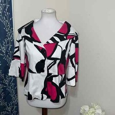 Clara Sun Woo Abstract Geometric Swing Jacket Ruffle Cuff Pink Black White Sz S