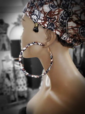 Brown, White African Print Hoop Earrings-DP3770JL