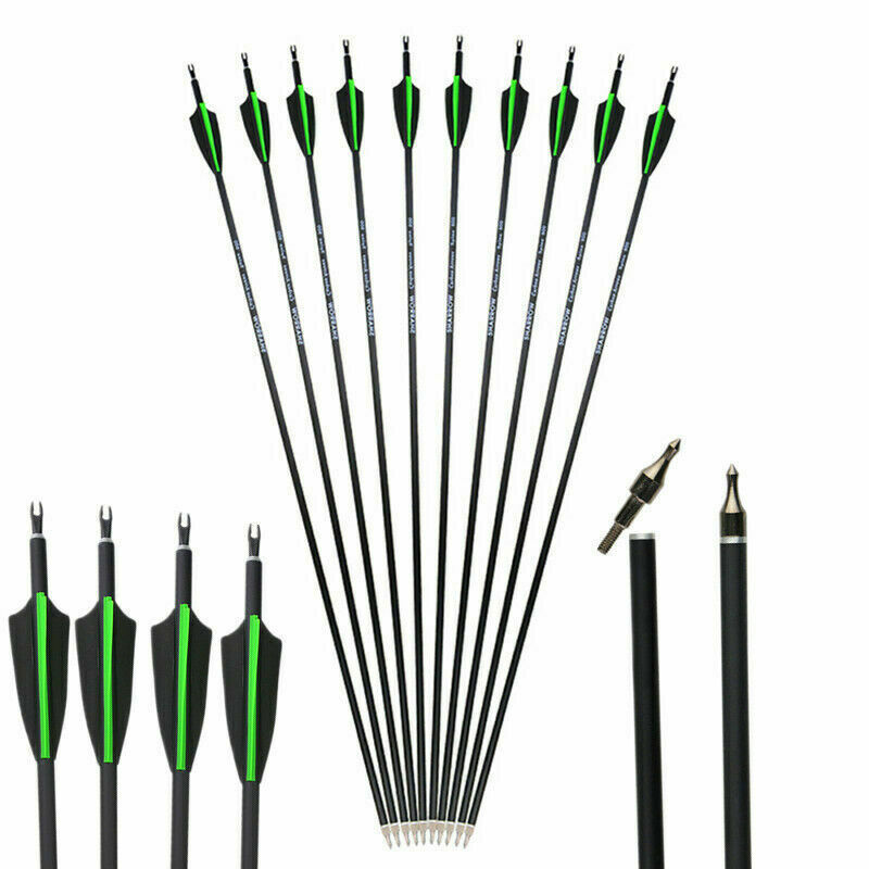 12pcs Archery Carbon Arrows 30inch SP500 For Compound Recurve Bow ...