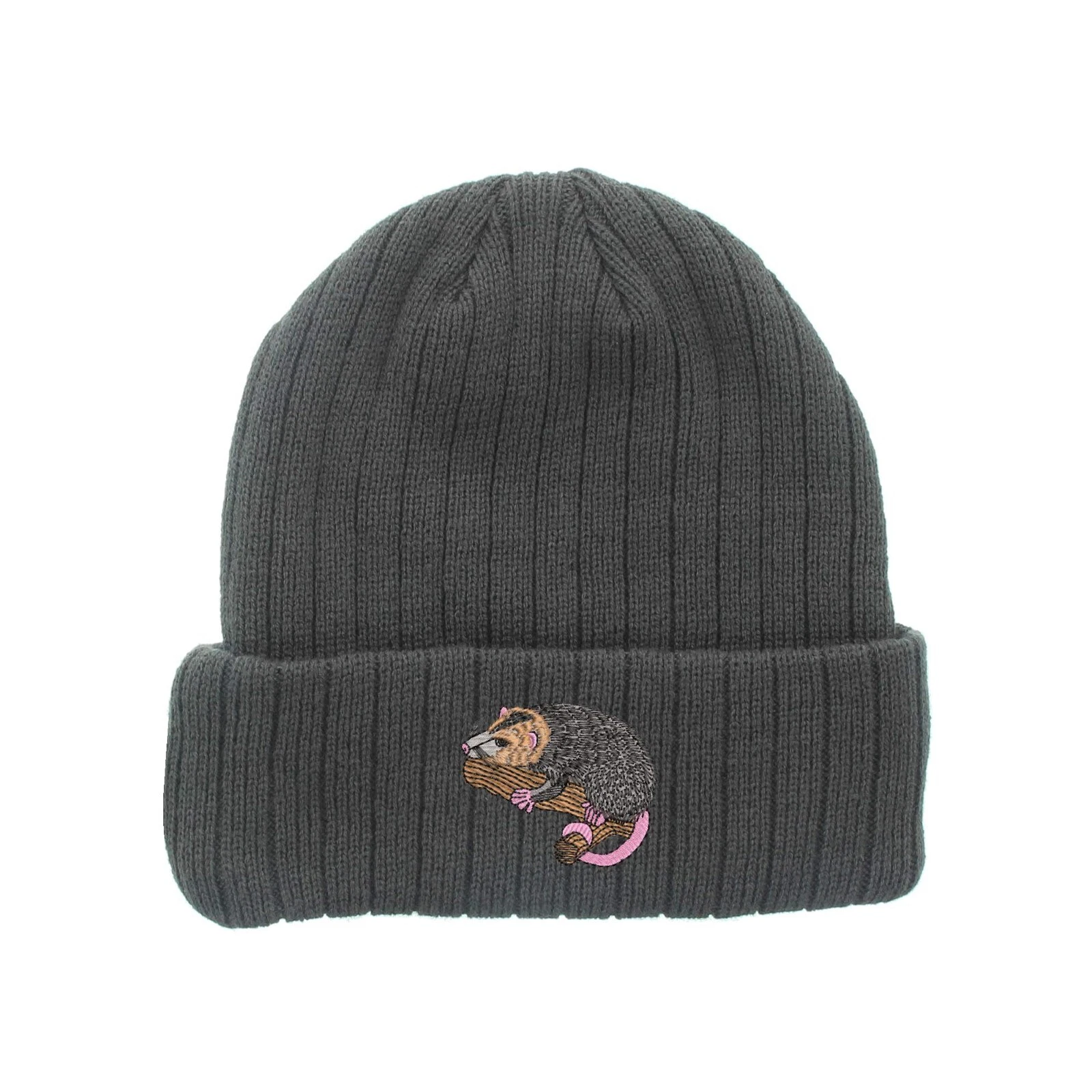 Opossum possum embroidered fleece beanie hat, insulated beanie
