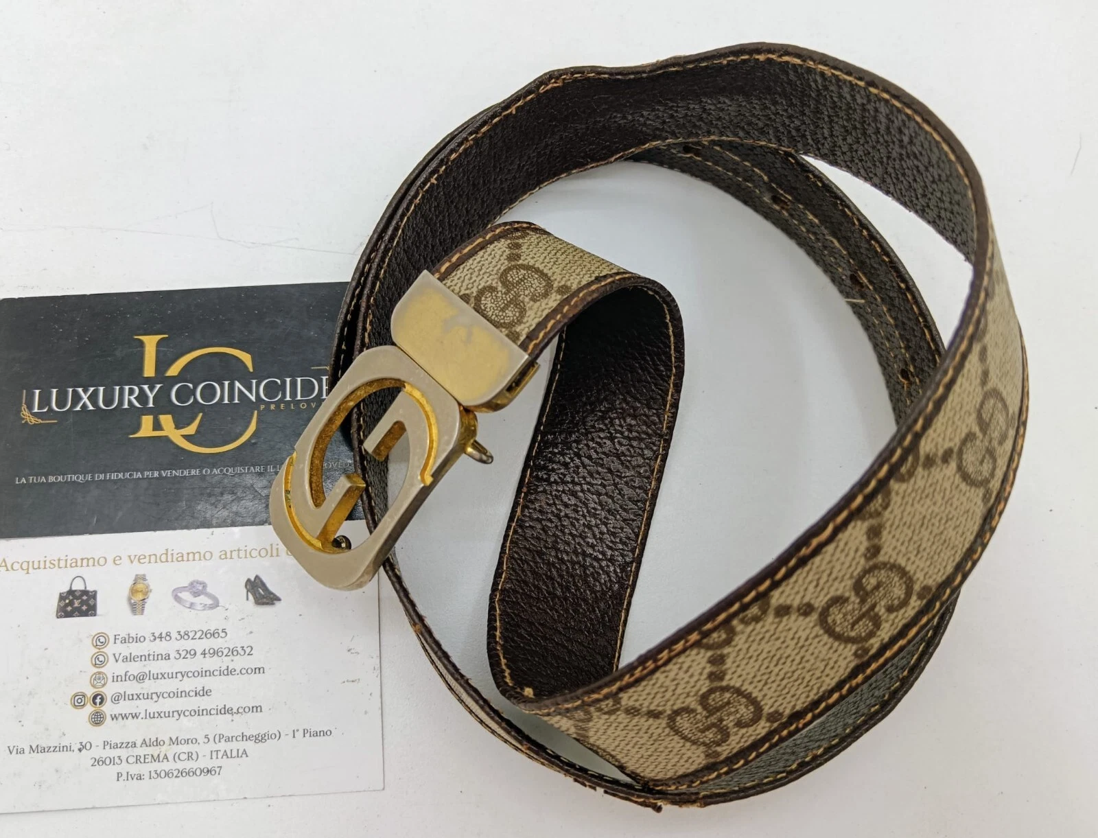 GUCCI CINTURA VINTAGE PELLE FANTASIA LOGO E FIBBIA DOPPIA 