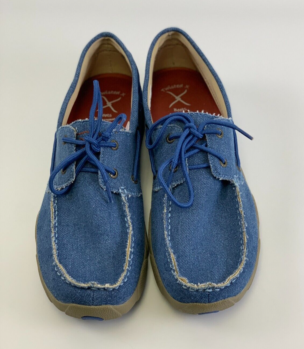 Twisted X Boat Shoe Driving Moc Toe Denim Canvas Blue Laces  display picture 3