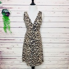 Ann Taylor Leopard Animal Print Sleeveless V Neck Casual Dress Size Medium