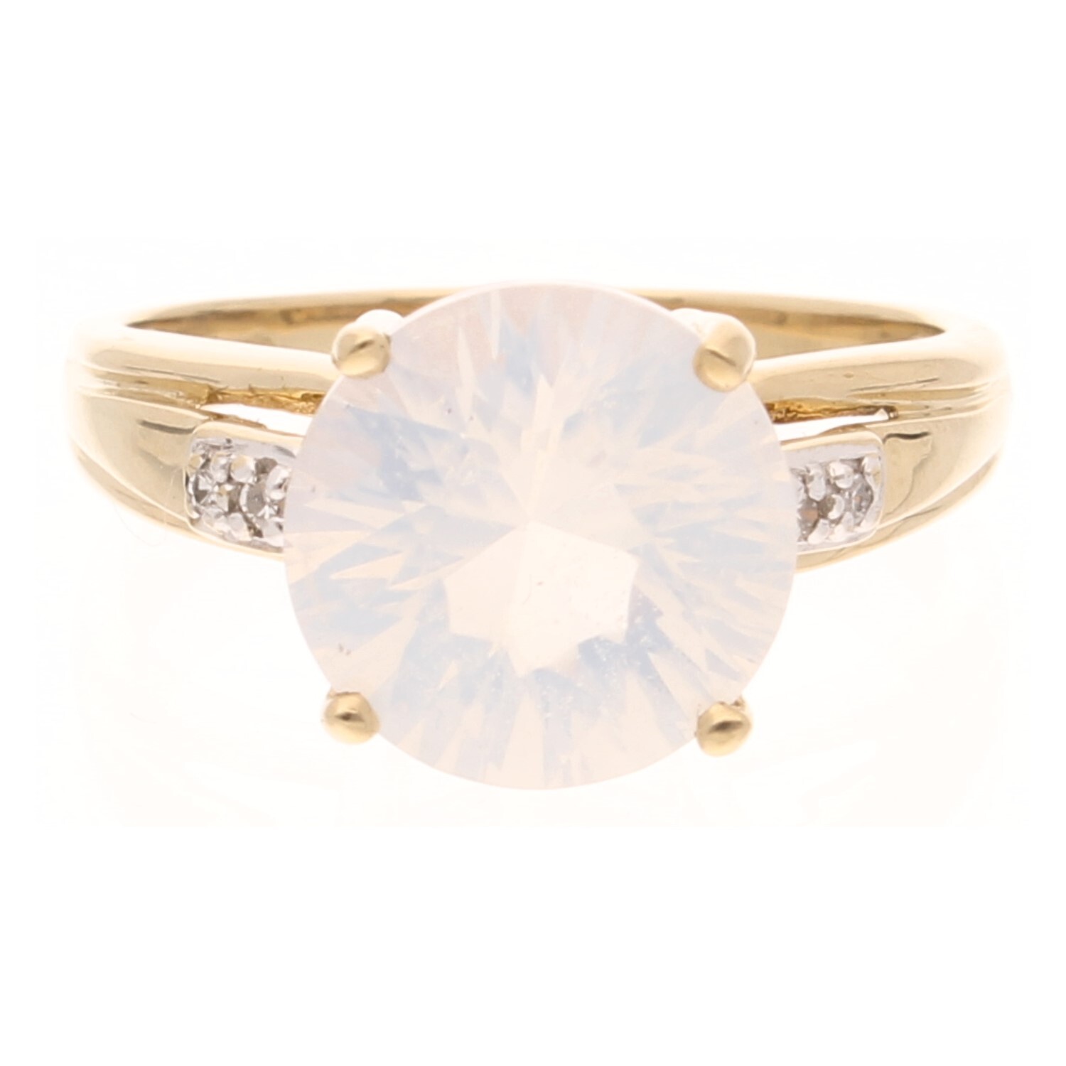 9Carat Yellow Gold Blue Moon Quartz Solitaire w/ Diamond Accents Ring (Size N)