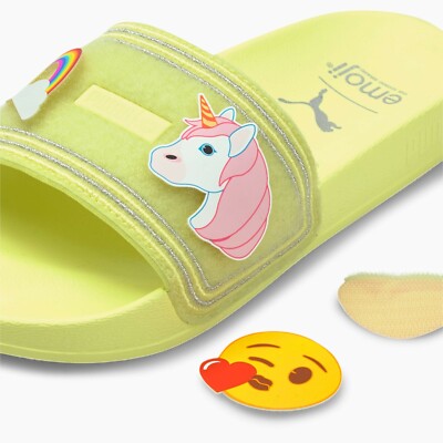 ꒰ ♩ ꒱ Puma x Emoji Leadcat Slides Womens Size 8.5 Yellow Sunny Lime