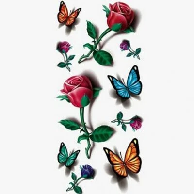 Tatouage Temporaire Autocollant Flash 3D Fleur Rouge Bleue Verte Corps Cadeau - Photo 1/2