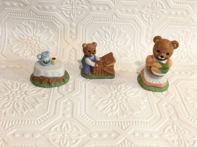 Homco/Home Interior Picnic Bears 3 Piece Figurines #1462 NWOB