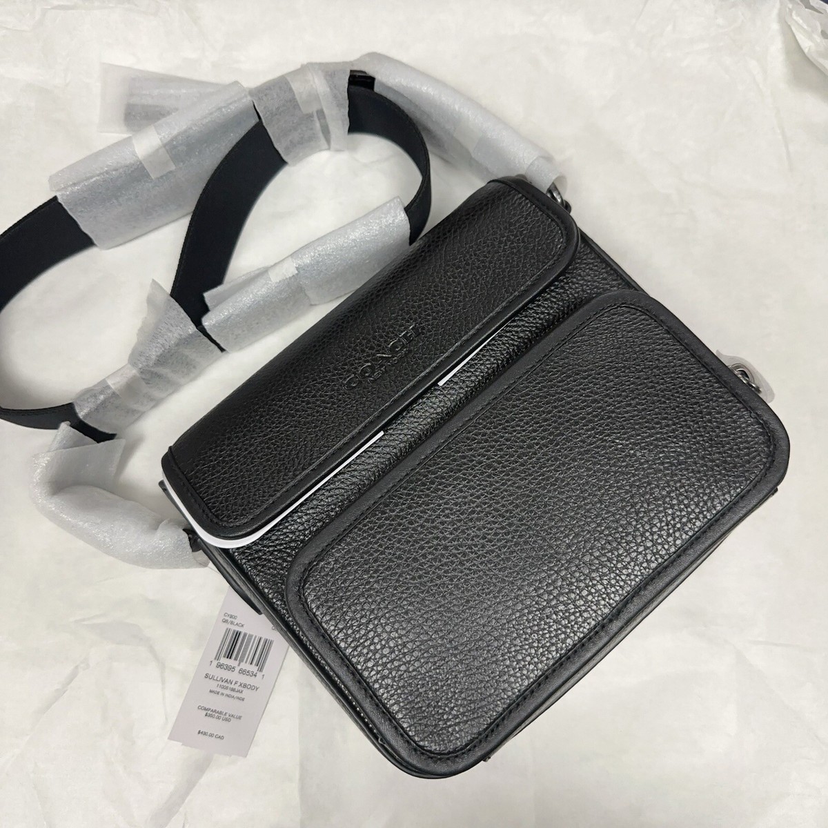 NWT Coach CY800 Leather Sullivan Leather Flap Crossbody Black