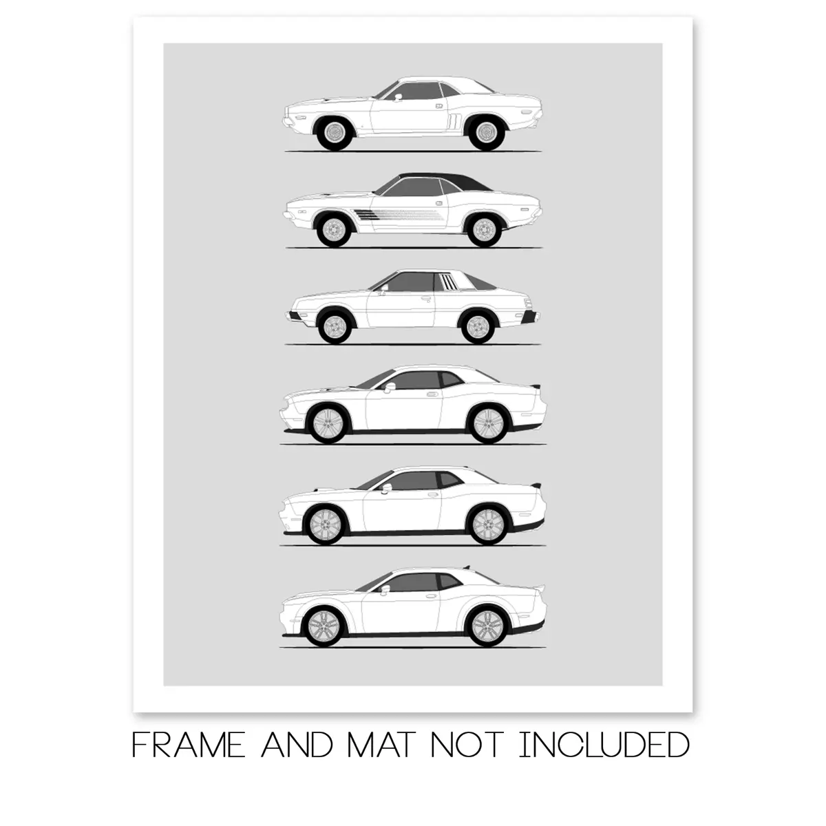 Dodge Challenger Inspired Poster Print Art Generations History Evolution