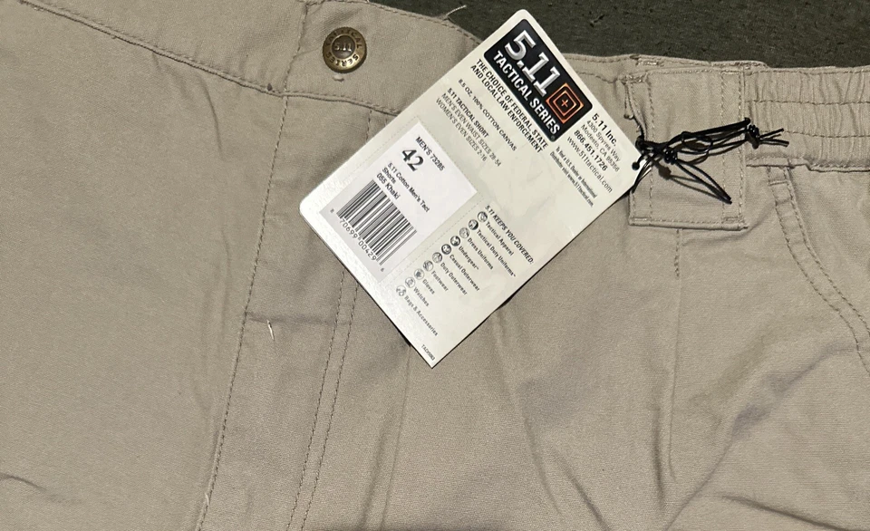 Pantalones Cortos Hombre 5.11 Tactical 9", Algodón Caqui Activo 73285, Cintura 42 Nuevos con Etiquetas Foto 4 de 4