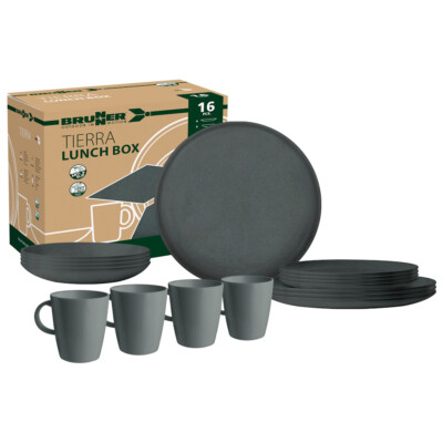 BRUNNER Campinggeschirr Set Lunch Box RPET Tierra Camping Teller Schüssel 16 tlg