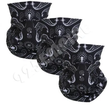 3 PACK Black Paisley Gaiter Tube Bandana Head Neck Scarf Motorcycle Bike