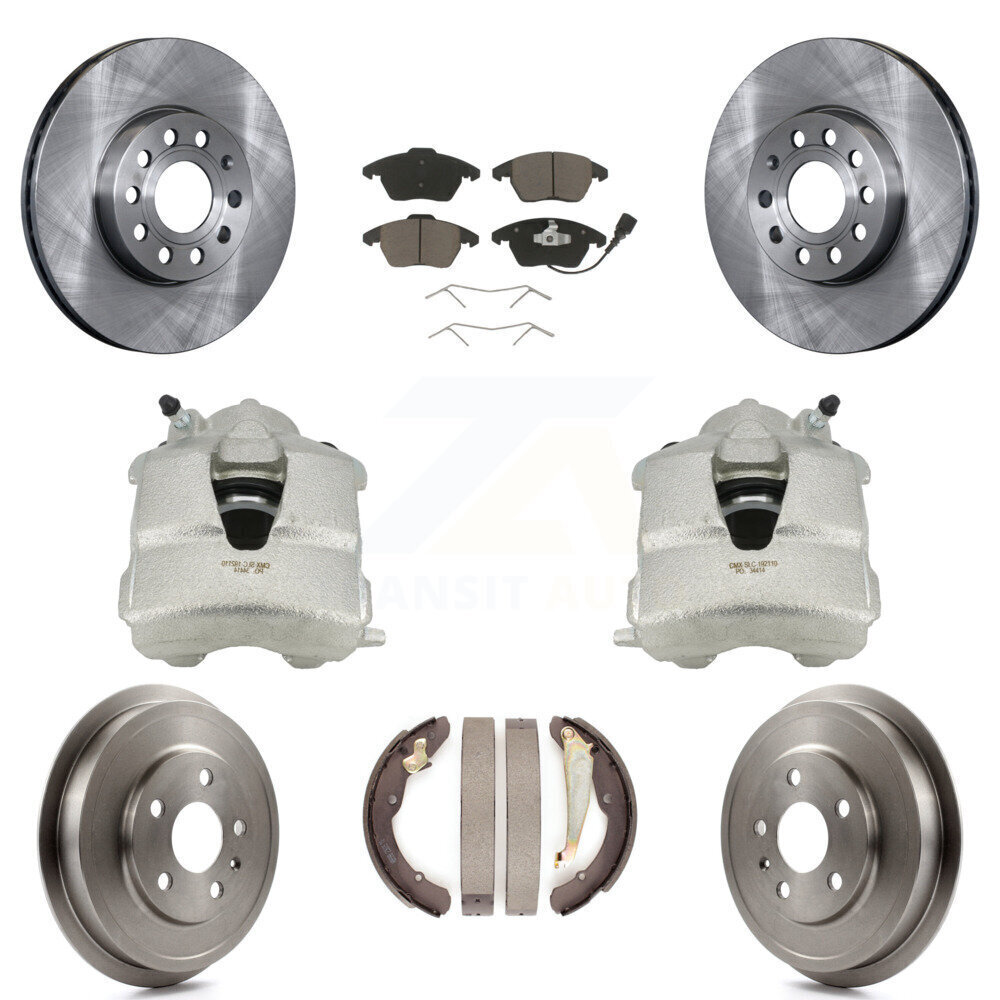 Front and Rear Brake Caliper Rotors Drum Ceramic Pads Kit 8Pc for Volkswagen Jetta with Premium Components for Enhanced Safety and Performance