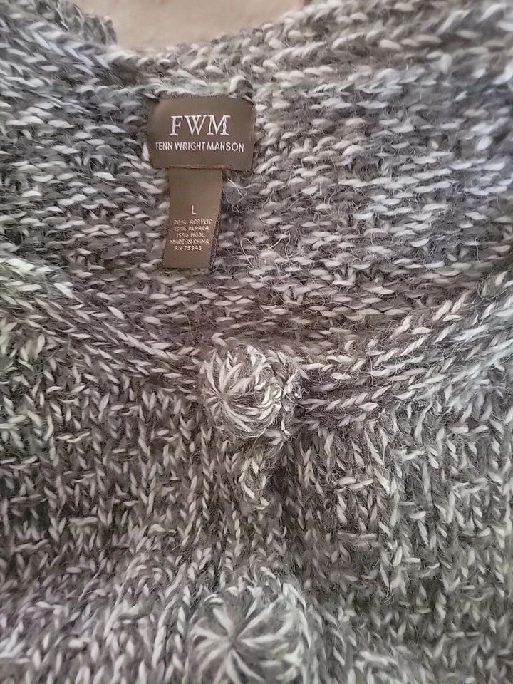 Fenn Wright Manson Sweater Cardigan Gray White Chunky Knit Alpaca Wool SZ L - Image 3 of 4