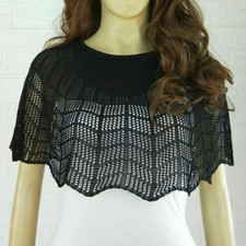 Damen Gestrickt Umhang Bolero Wickelschal Hohl Out Bluse Gekürzt Top Pullover