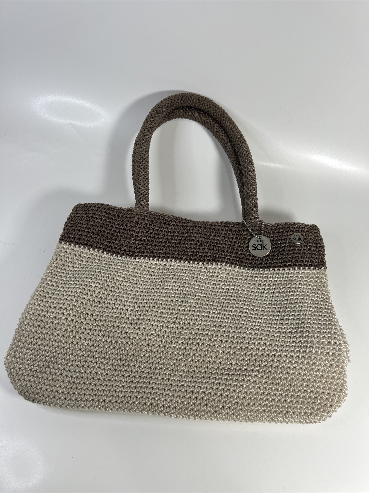 The Sak Crochet Purse Shoulder Bag Satchel Handbag Beige Tan