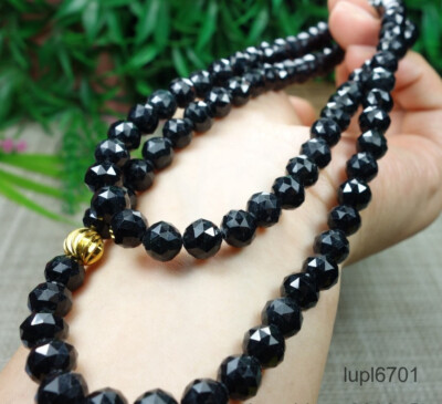 Certified Black Green Burma 100% Grade A Jadeite JADE Necklace 墨翠 钻石切割面项链
