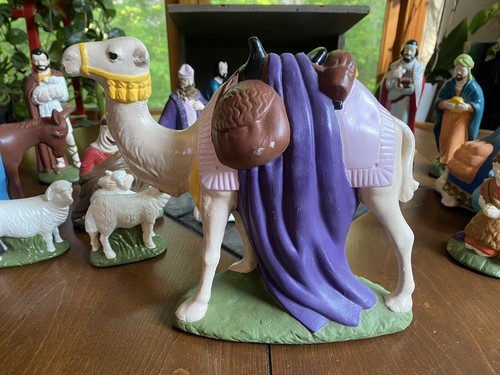 Vintage Large Chalkware Nativity Scene Figures Set Of 20 1950’s RARE! - Picture 10 of 14