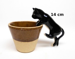 Chat En Ceramique Noir A Accrocher Sur Le Rebord D Un Pot De Fleurs Ebay