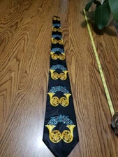 Steven Harris Hand Made Men's Necktie Polyester Brass Horns W/Music Notes Tie