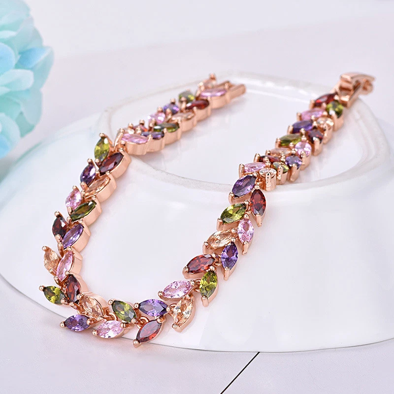 Joyería de San Valentín Multi Natural Amatista Granate Gemas Chapado en Oro Rosa Pulseras Foto 3 de 4