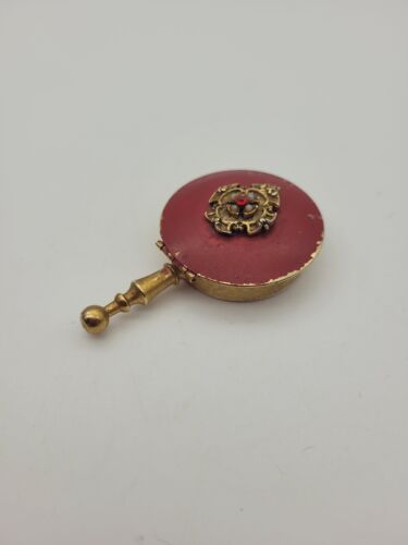 Portapillole Tascabile Vintage Gioiellato Rosso Smaltato Cerniera Snuff Trinket Box con Manico - Foto 5 di 9