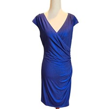 Dress Barn Cocktail Dress Size 8 Midnight Blue Metallic Sparkle Draped Sheath