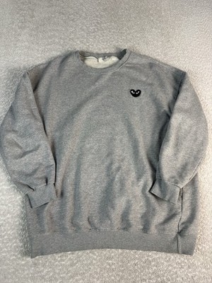 Comme Des Garcons Play Sweatshirt Mens L Gray Logo Heart Graphic Crewneck