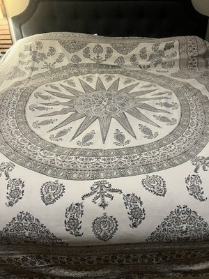 Vtg Persian Ghalamkar textile made by Akhavan Atrian | Isfahan Iran | 96 x83 