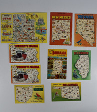 9 Vintage State Shapes Postcards Utah New Mexico Nevad Ok OH PN IL IN