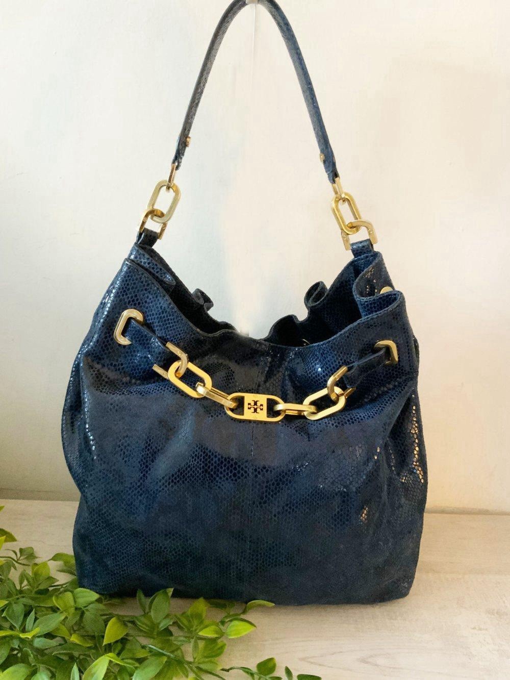 TORY BURCH PYTHON EMBOSSED LEATHER HOBO BAG DEEP … - image 2