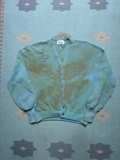 Vintage 70s cardigan sweater Robert Bruce Arnold Palmer thrashed zombie blue Lg