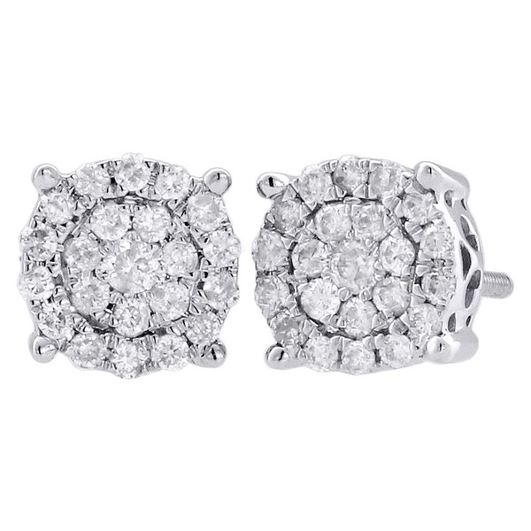 10K WeißGold Diamant Ohrstecker Blumen Flower Cluster 7.70Mm 0.50 Ct-image