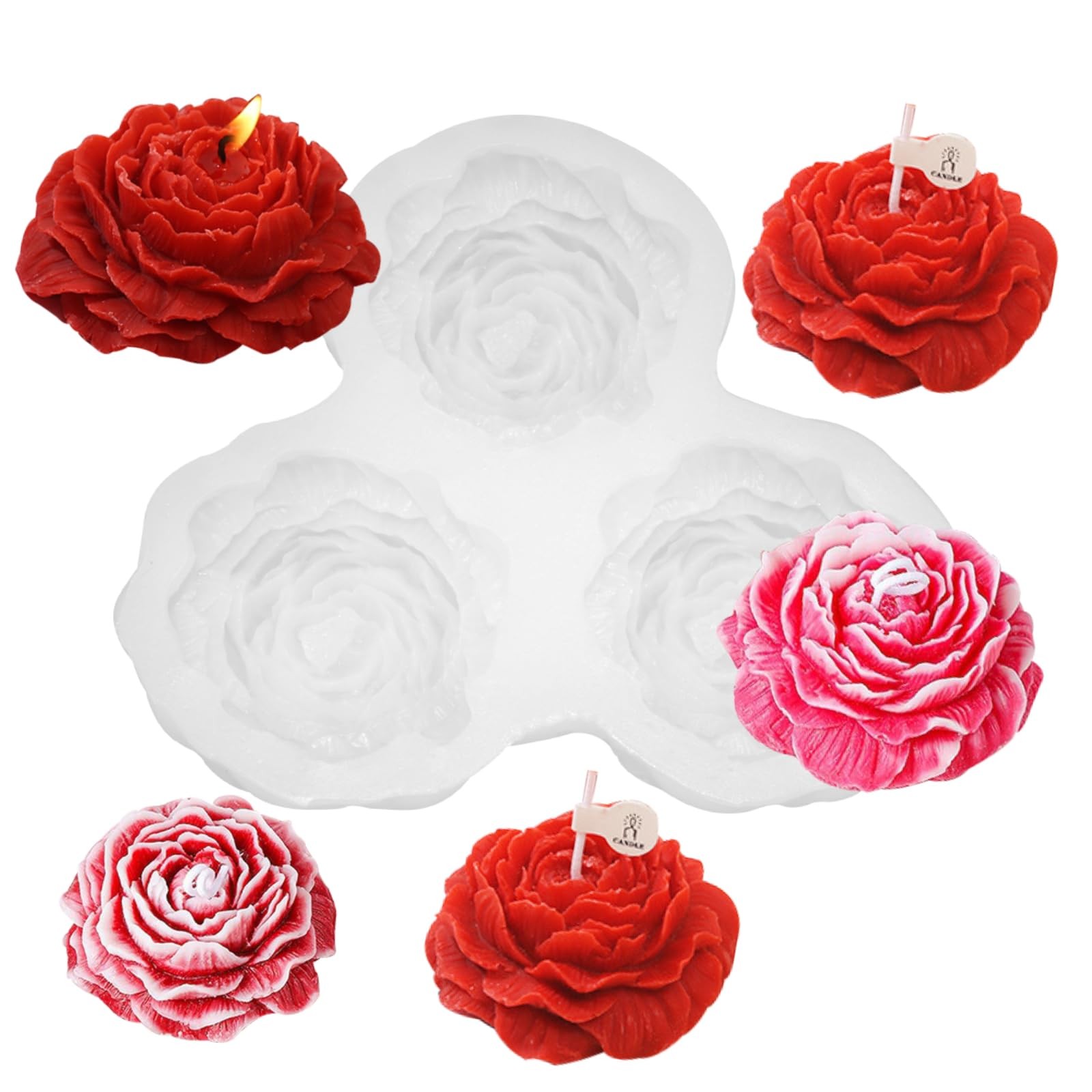 Peony Candle Mold for Candle Making, 3-Cavity Peony Flower Silicone Mold for ...